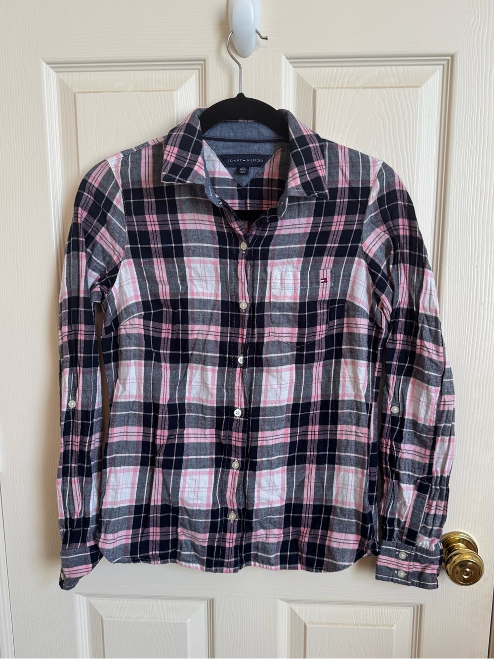Tommy Hilfiger Women’s Long Sleeve Plaid Button-Down Shirt XS